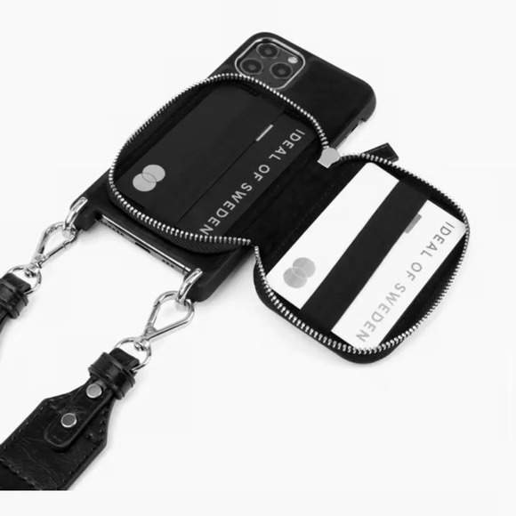 IDEAL OF SWEDEN BLACK FAUX LEATHER NECKLACE/ CROSSBODY IPHONE 12/12 PRO CASE - Picture 9 of 10